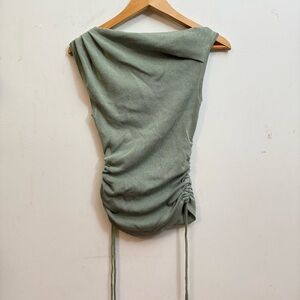 Lioness Off Shoulder Sage Green Knit Top XS